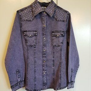 DG2  Jean Jacket Western Button Down Top - Embellished Denim NWT